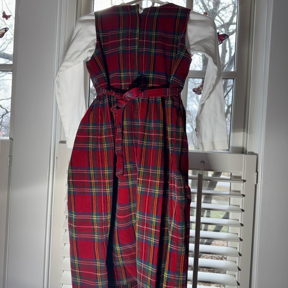 VintagePlaid corduroy Jumper Dress Heart Detail Adjustable Tie Bow at Waist - Picture 3 of 6